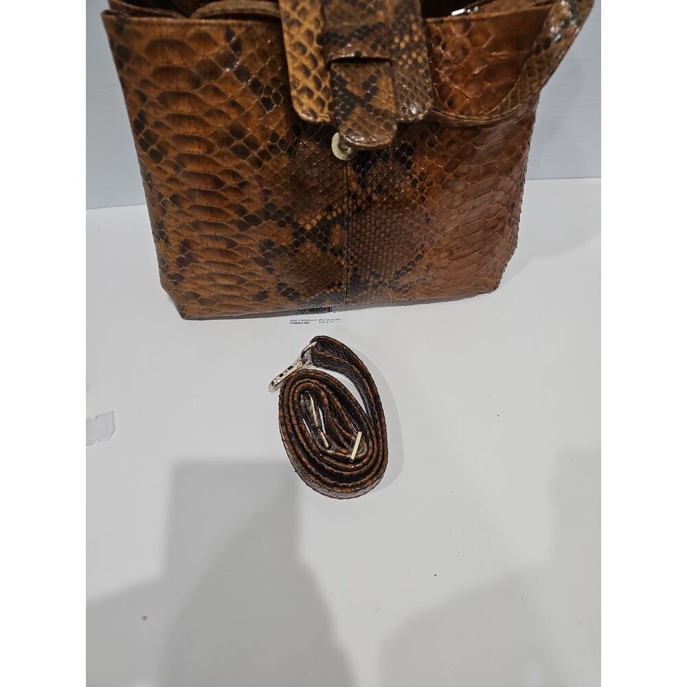 NEW Grand Pelle Genuine Python Skin Brown Tan Multi-way Tote Bag - Picture 13 of 14